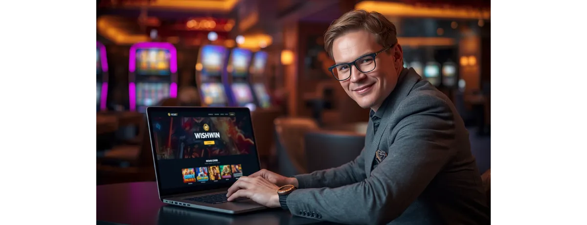Wishwin Spieler nutzt Wishwin Online Casino auf dem Laptop